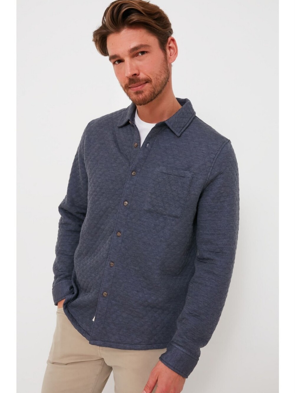 Marine Layer Navy Heather Blue Corbet Quilted Overshirt Size Large